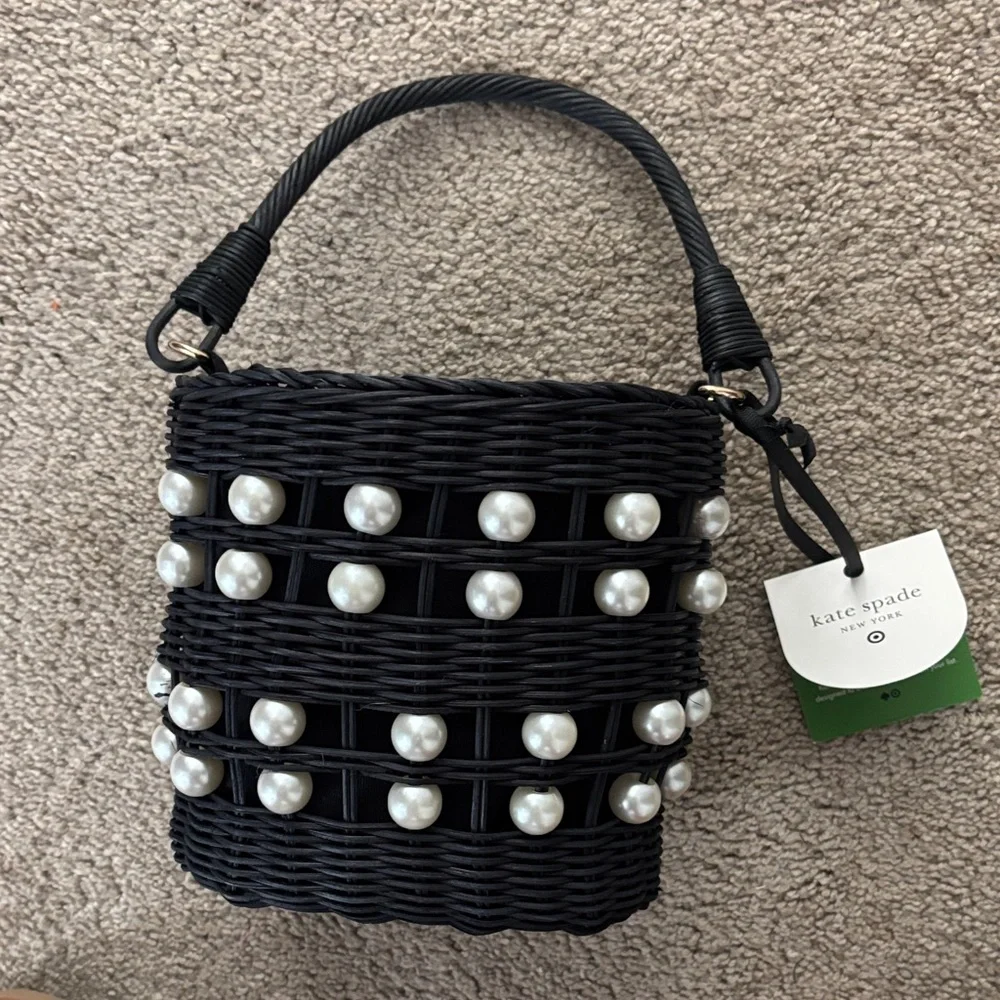 Kate Spade Black Wicker Mini Bag with Pearl Details - Picture 1 of 3